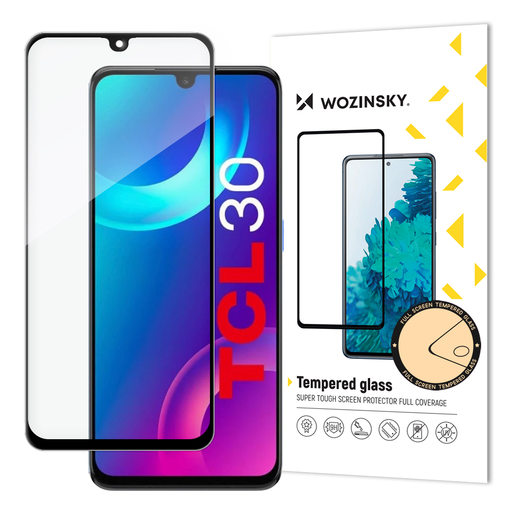Wozinsky erittäin kestävä Full Glue karkaistu lasi koko näytön Case Friendly TCL 30 musta runko