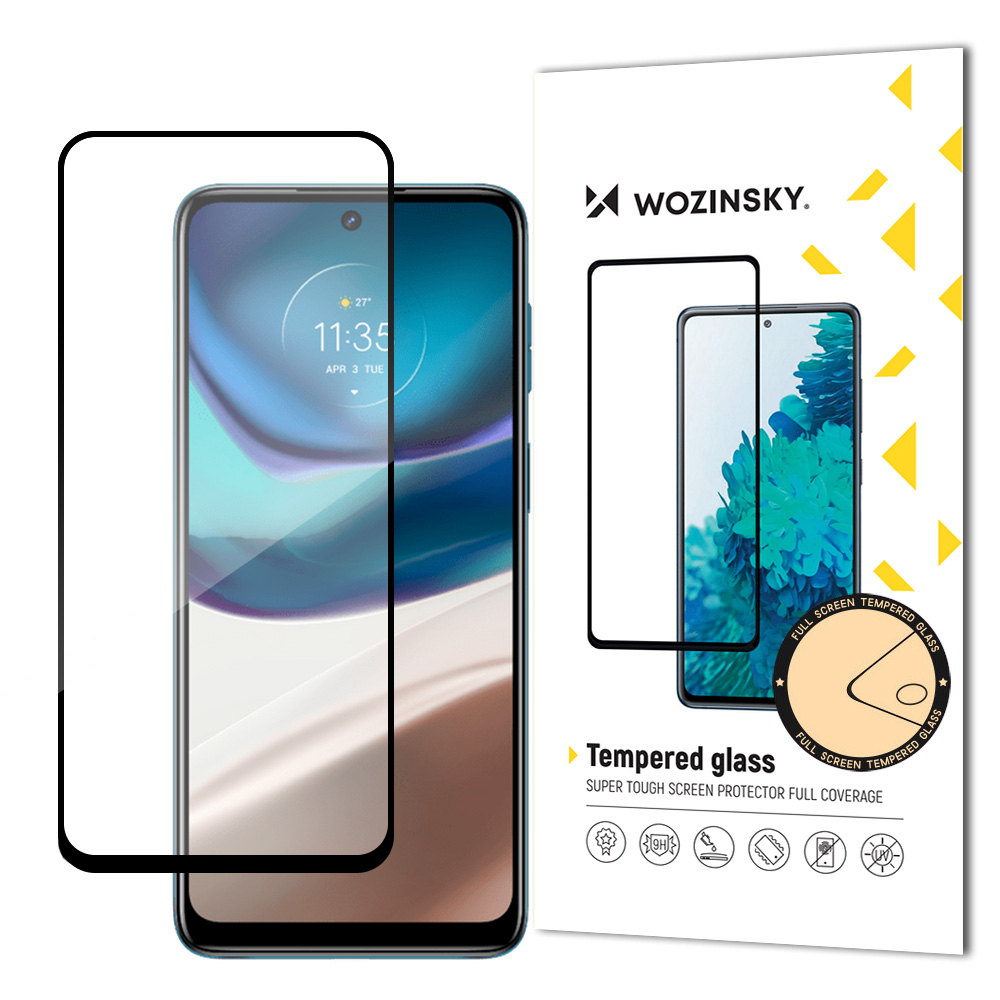 Wozinsky Super kestävä täysi liima karkaistu lasi koko näytön kehys tapauksessa ystävällinen Motorola Moto G42 musta