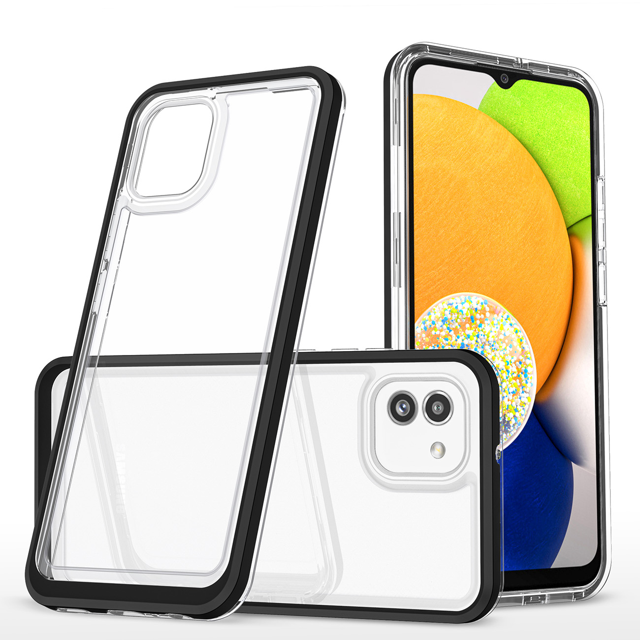 Kirkas 3in1 tapauksessa Samsung Galaxy A03 silikoni suojus kehys musta