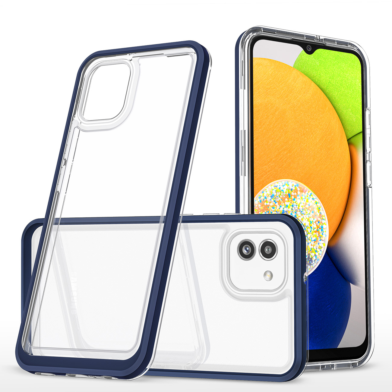 Kirkas 3in1 tapauksessa Samsung Galaxy A03 silikoni suojus kehys sininen