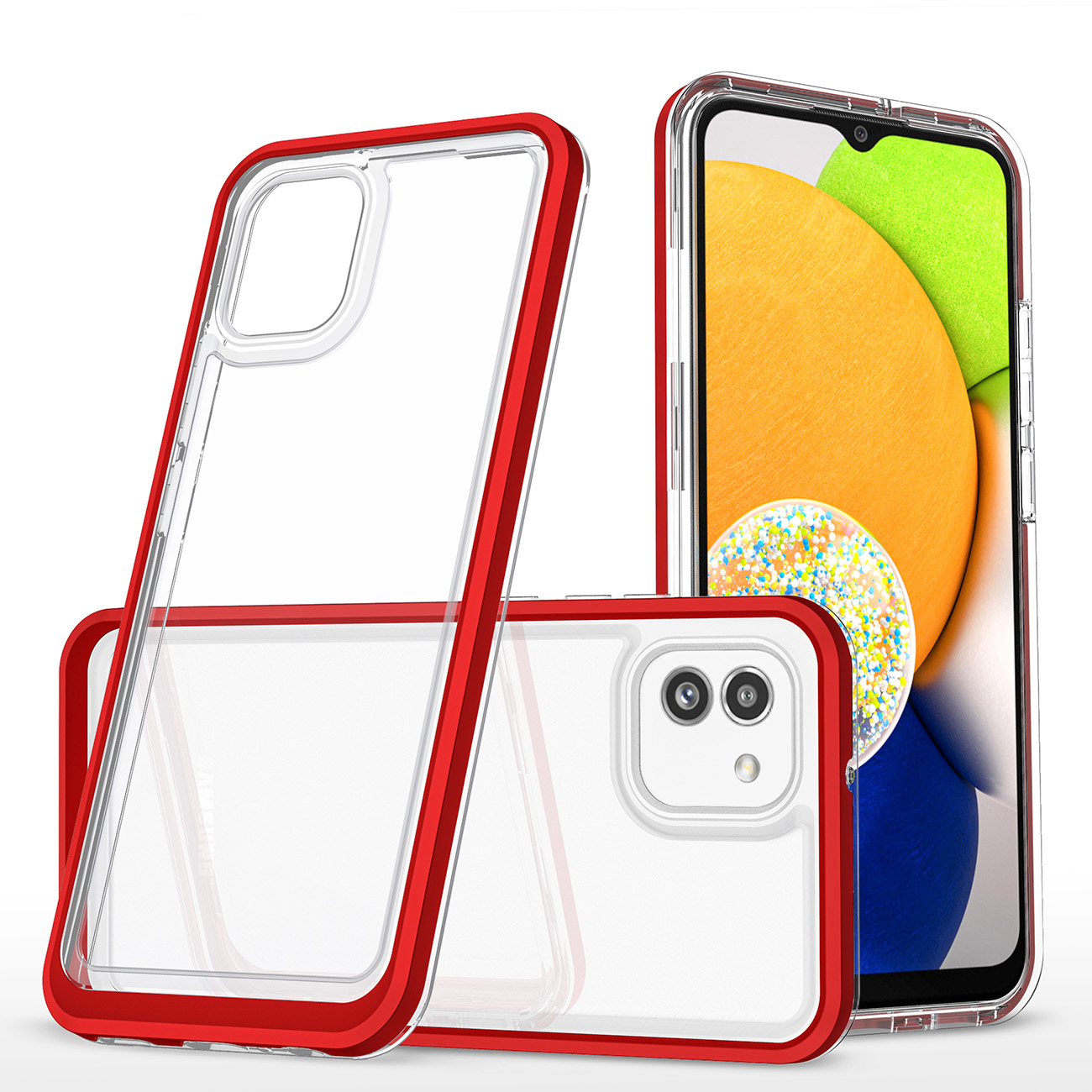 Kirkas 3in1 tapauksessa Samsung Galaxy A03 silikoni suojus kehys punainen