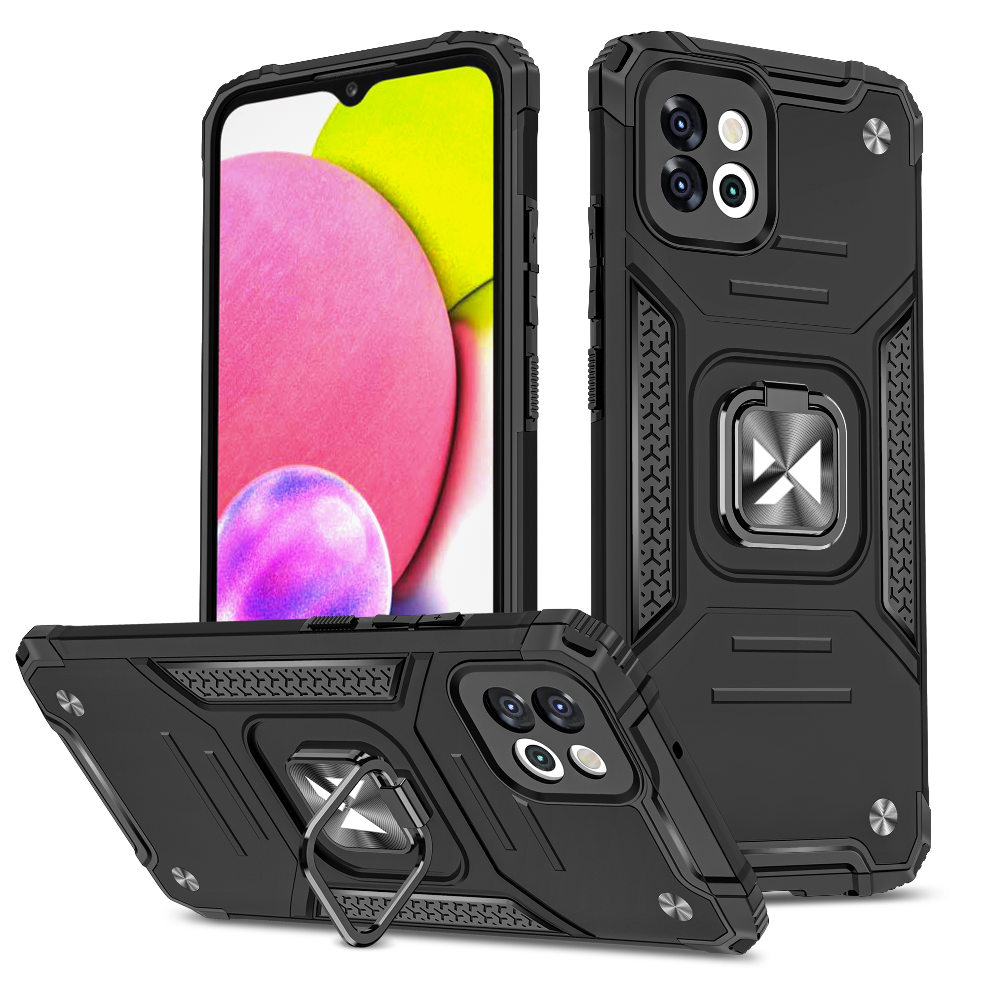Wozinsky Ring Armor tapauksessa Samsung Galaxy A03 panssaroitu kansi magneettinen haltija rengas musta