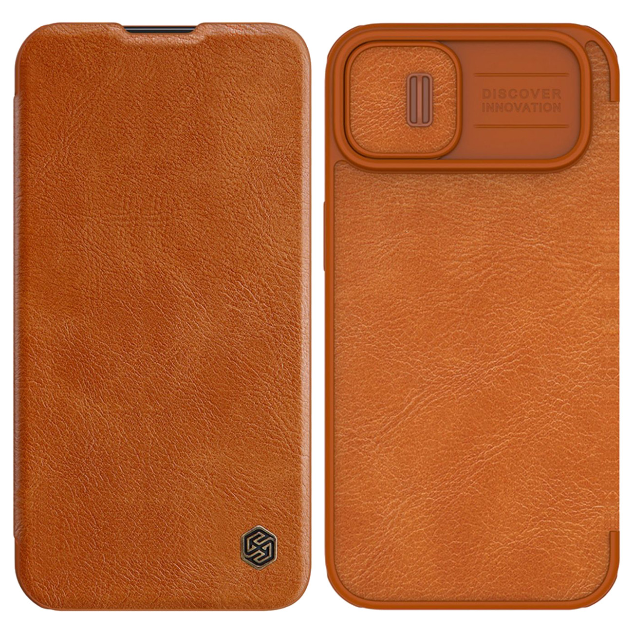 Nillkin Qin Nahka Pro Case iPhone 14 Plus kamera kansi Holster kansi Flip Case ruskea