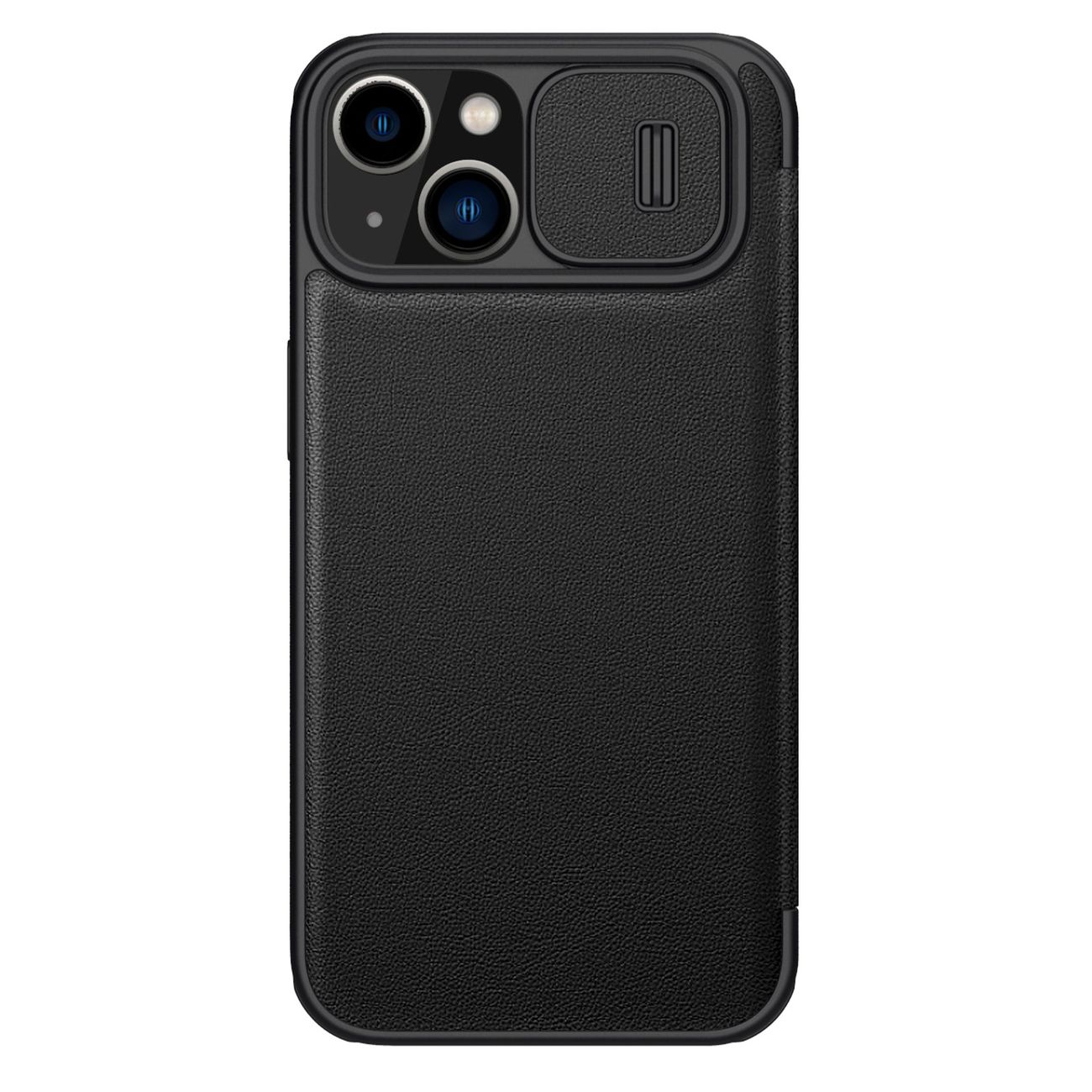 Nillkin Qin Nahka Pro Case iPhone 14 Plus kamera kansi Holster kansi Flip Case musta