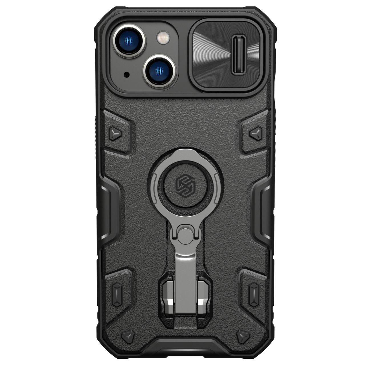 Nillkin CamShield Armor Pro Magneettinen kotelo iPhone 14 Plus MagSafe panssaroitu suojus jalusta rengas musta