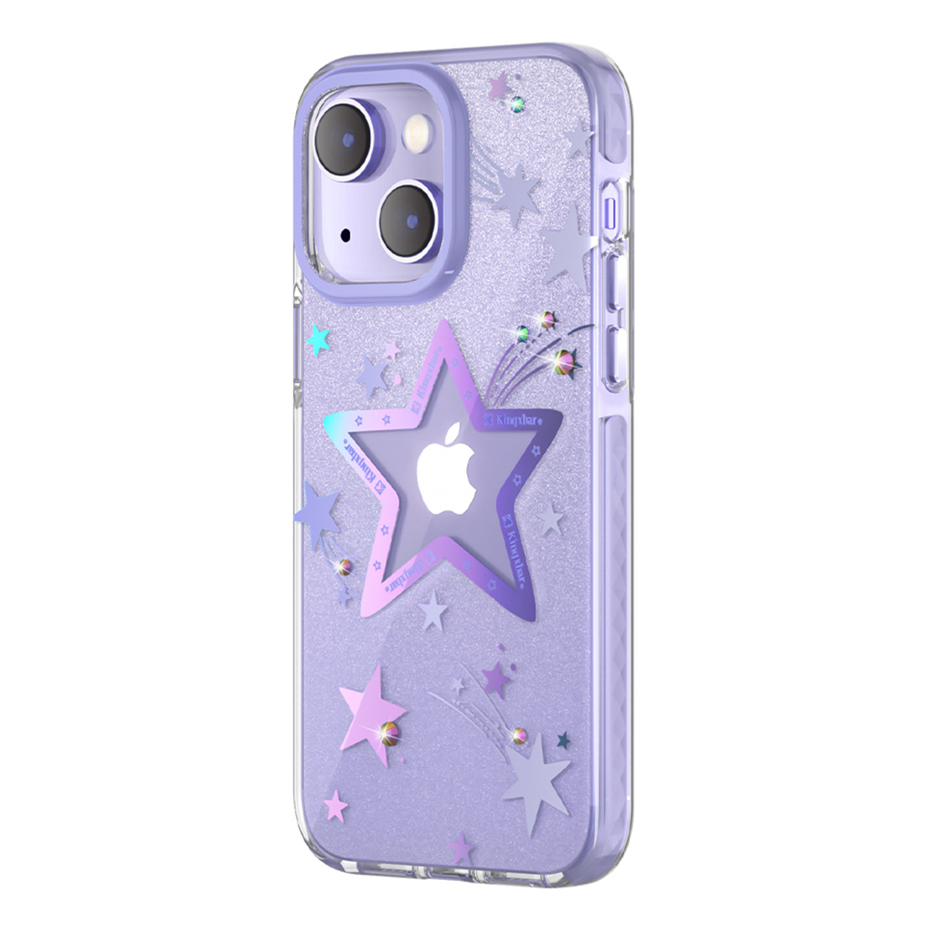 Kingxbar Heart Star Series tapauksessa iPhone 14 Plus violetti tähti tapauksessa