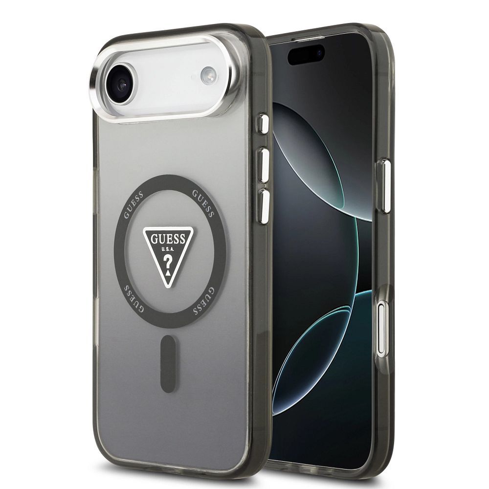 Guess Suojakuori Magsafe IML Gradient Triangle Logo -painatuksella ja hopeisilla metallisilla kameranäppäimillä iPhone 17 Air:lle musta