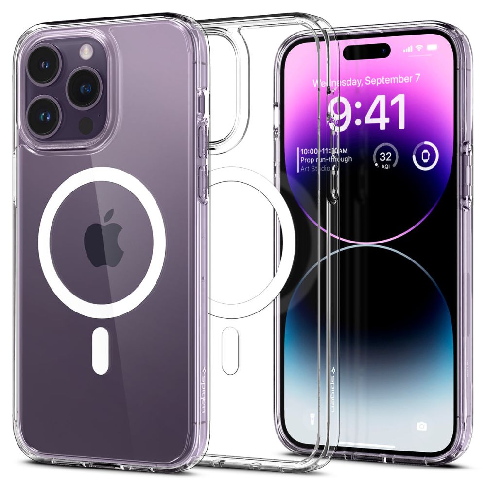 Spigen Ultra Hybrid Mag -kotelo MagSafella iPhone 14 Pro:lle - Kirkas/valkoinen
