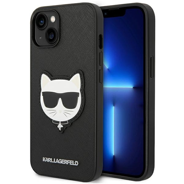 Karl Lagerfeld Saffiano Choupette Head Patch kotelo iPhone 14 Plus - musta
