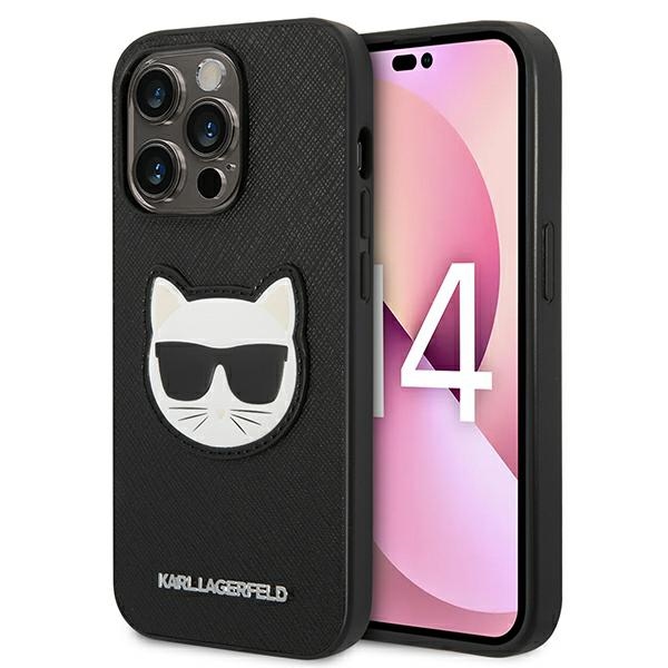 Karl Lagerfeld Saffiano Choupette Head Patch kotelo iPhone 14 Pro Max - musta - musta