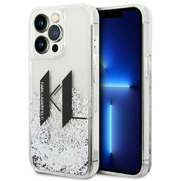 Karl Lagerfeld Liquid Glitter Big KL kotelo iPhone 14 Pro - hopea