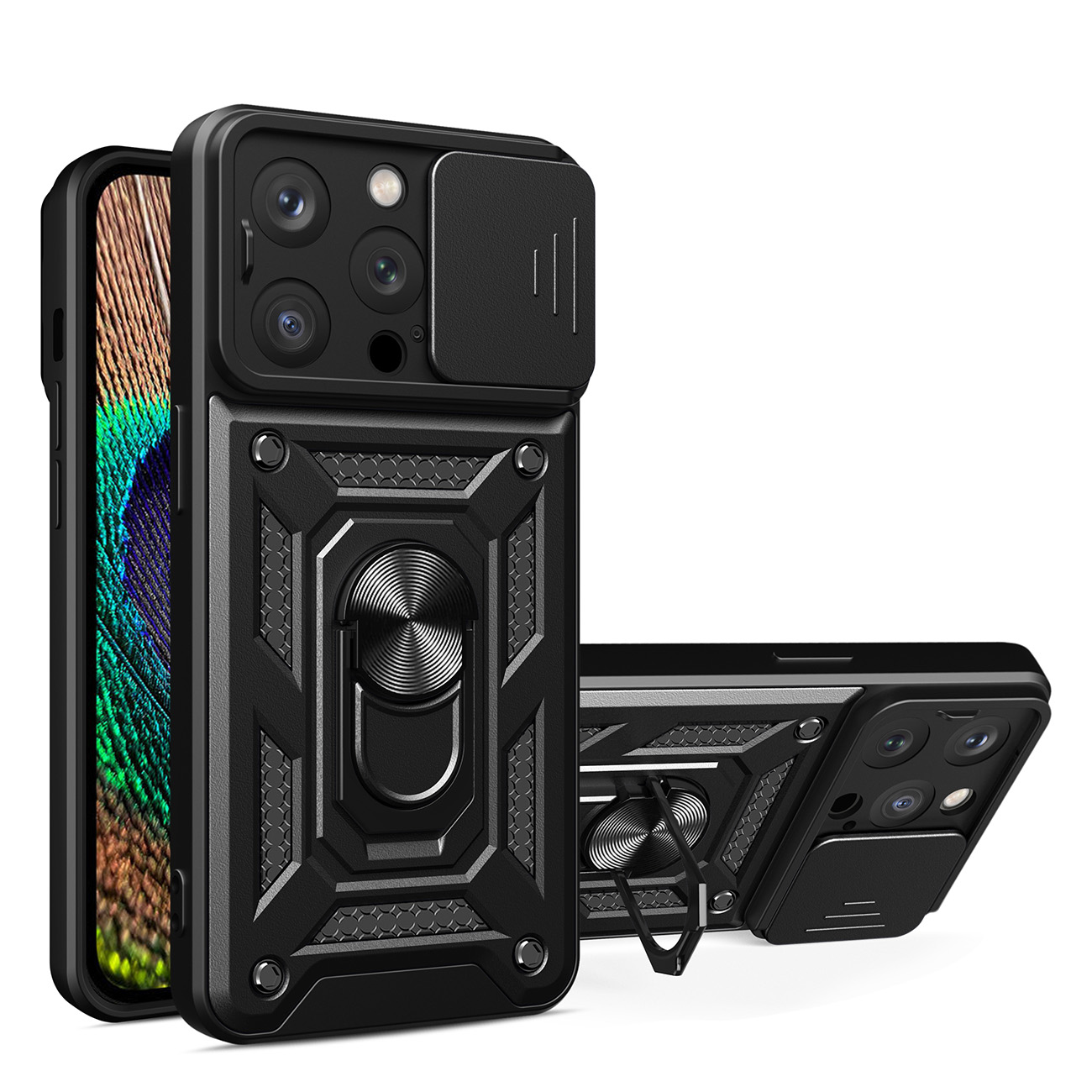 Hybrid Armor Camshield kotelo iPhone 14 Pro Max panssaroitu kotelo kameran suojus musta