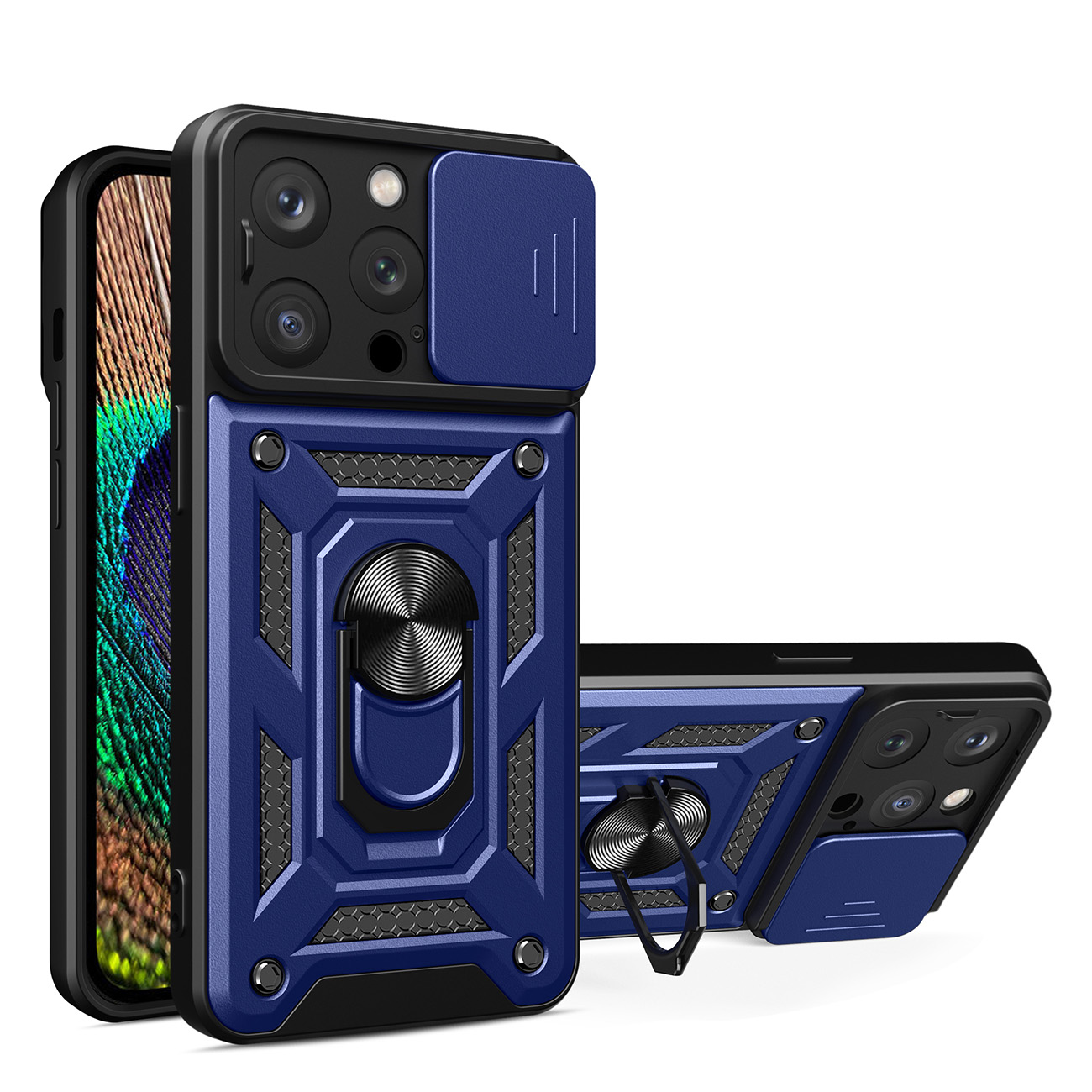 Hybrid Armor Camshield kotelo iPhone 14 Pro Max panssaroitu kotelo kamera suojus sininen