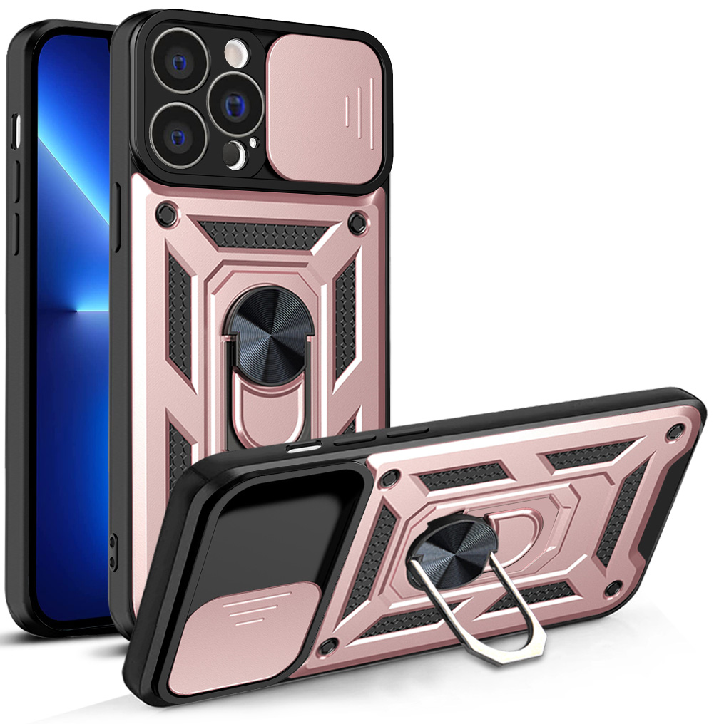 Hybrid Armor Camshield kotelo iPhone 13 Pro panssaroitu kotelo kamera suojus vaaleanpunainen