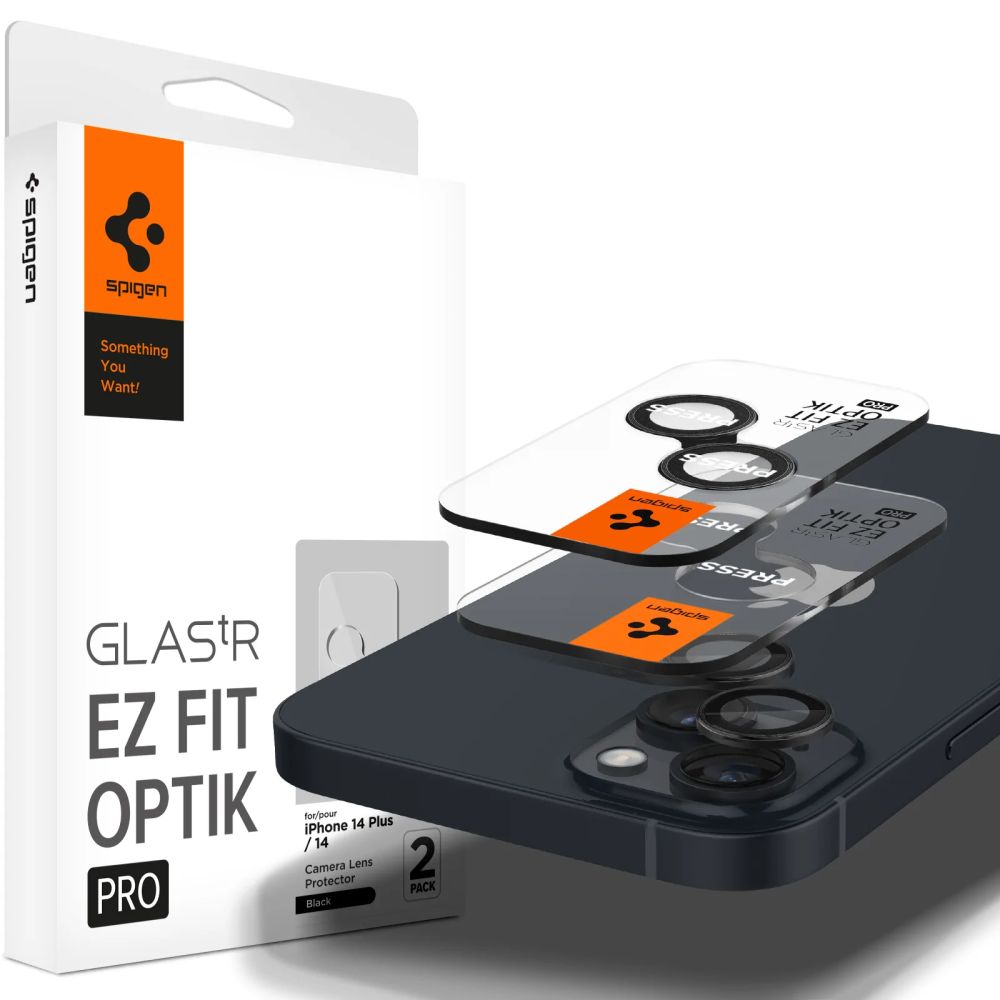 Spigen Glas.tR EZ Fit Optik kamerasuoja iPhone 14 / Plus / 15 / Plus - musta 2 kpl.