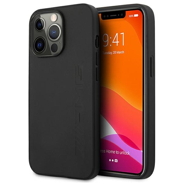 AMG AMHCP14LDOLBK iPhone 14 Pro 6.1 "musta / musta kovakotelo Nahka Hot Stamped
