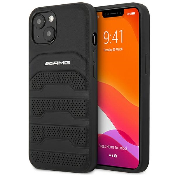 AMG AMHCP14MGSEBK iPhone 14 Plus 6,7 "musta / musta kovakotelo Nahka kohokuvioitu Lines