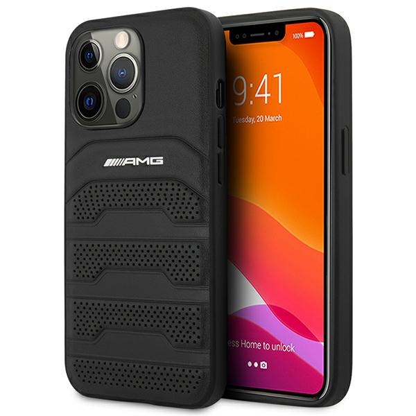 AMG AMHCP14XGSEBK iPhone 14 Pro Max 6,7 "musta / musta kovakotelo Nahka kohokuvioitu Lines