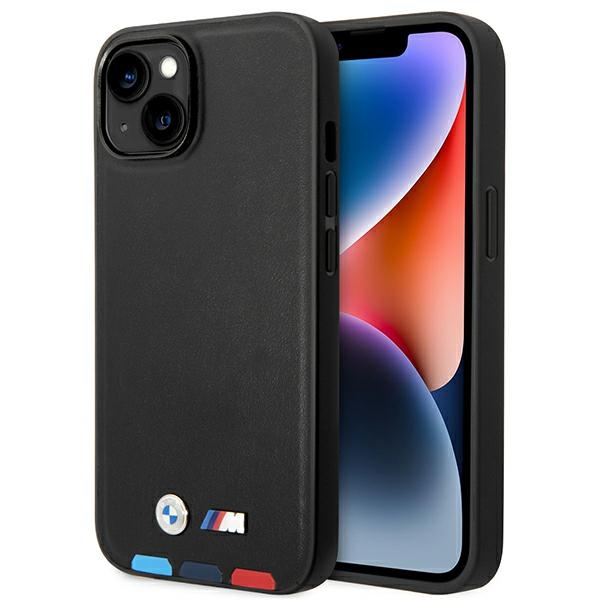 Kotelo BMW BMHCP14M22PTDK iPhone 14 Plus 6.7 "musta / musta nahka leima Tricolor".