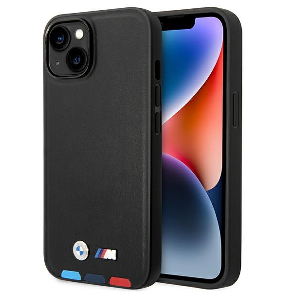 Kotelo BMW BMHMP14M22PTDK iPhone 14 Plus 6.7 "musta / musta nahka leima Tricolor Magsafe