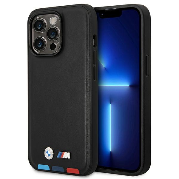 Kotelo BMW BMHMP14X22PTDK iPhone 14 Pro Max 6.7 "musta / musta nahka leima Tricolor Magsafe