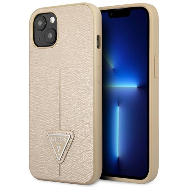 Guess GUHCP13SPSATLE iPhone 13 mini 5,4 "beige / beige kovakotelo SaffianoTriangle Logo