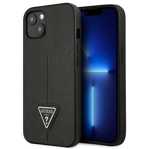 Guess GUHCP13SPSATLK iPhone 13 mini 5,4 "musta / musta kovakotelo SaffianoTriangle Logo