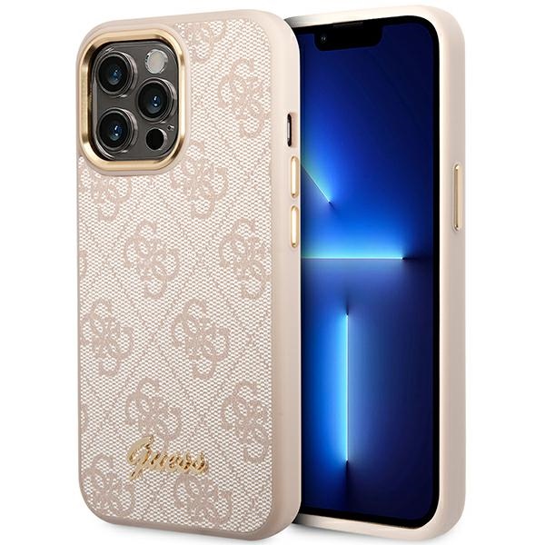 Guess 4G Vintage Gold Logo kotelo iPhone 14 Pro - vaaleanpunainen - vaaleanpunainen