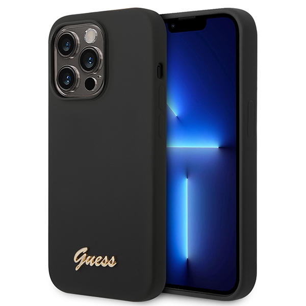 Guess GUHCP14XSLSMK iPhone 14 Pro Max 6.7" musta/musta kova kotelo Silikoni Vintage Gold Logo