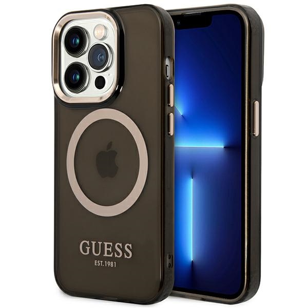 Guess GUHMP14LHTCMK iPhone 14 Pro 6.1" musta/musta kova kotelo kultainen ääriviivat läpikuultava MagSafe