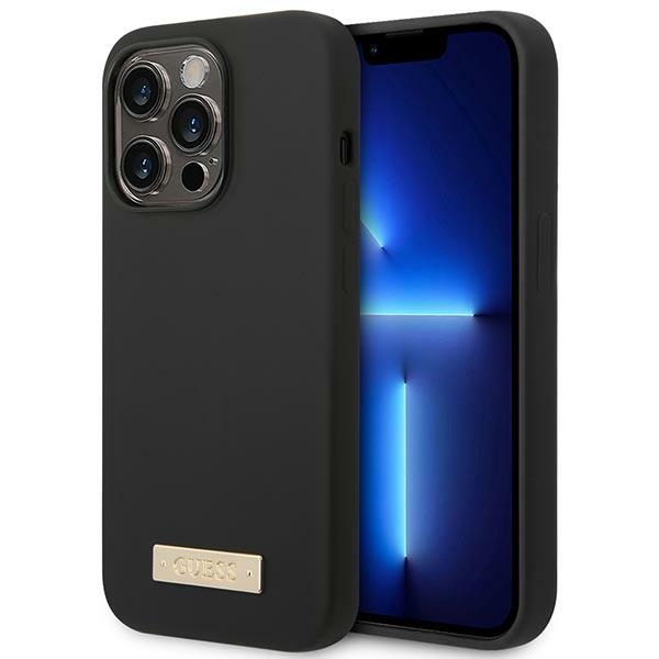 Guess GUHMP14LSBPLK iPhone 14 Pro 6.1" musta/musta kova kotelo Silikoni logo levy MagSafe