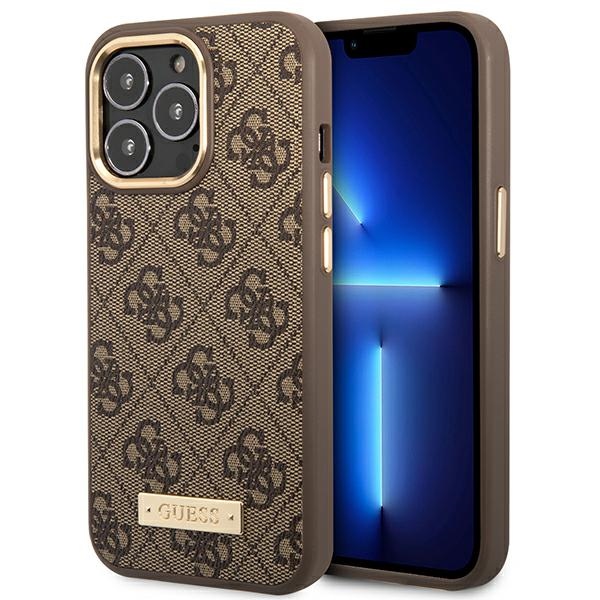 Guess GUHMP14LU4GPRW iPhone 14 Pro 6.1 "ruskea / ruskea kova kotelo 4G Logo Plate MagSafe