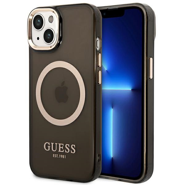 Guess GUHMP14SHTCMK iPhone 14 6.1" musta/musta kova kotelo Gold Outline läpikuultava MagSafe kultainen ääriviivat