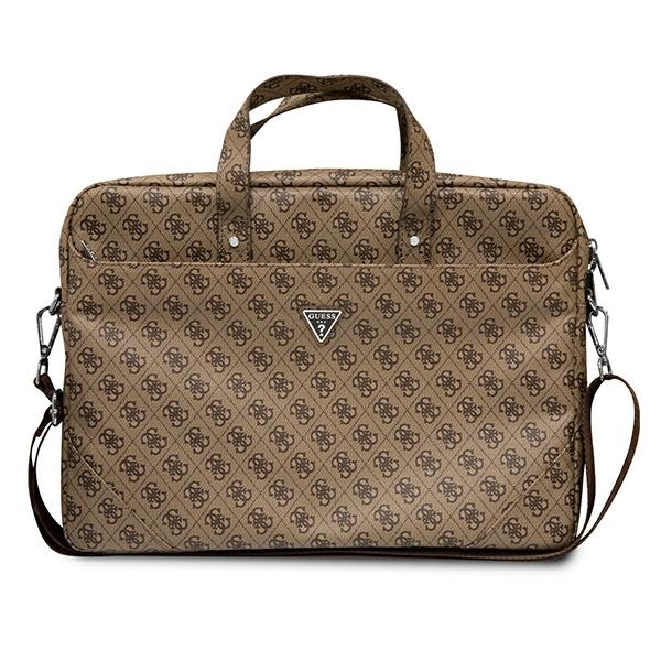 Guess Saffiano 4G Triangle Logo laukku 16 tuuman kannettavalle - ruskea