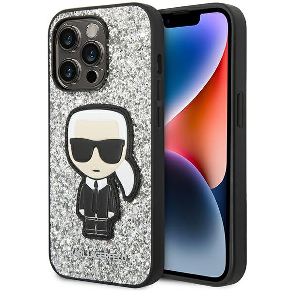 Karl Lagerfeld KLHCP14LGFKPG iPhone 14 Pro 6.1 "kovakotelo hopea / hopea Glitter Flakes Ikonik Glitter Flakes Ikonik