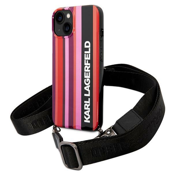 Karl Lagerfeld KLHCP14SSTSTP iPhone 14 6.1 vaaleanpunainen kovakuori Color Stripes Strap