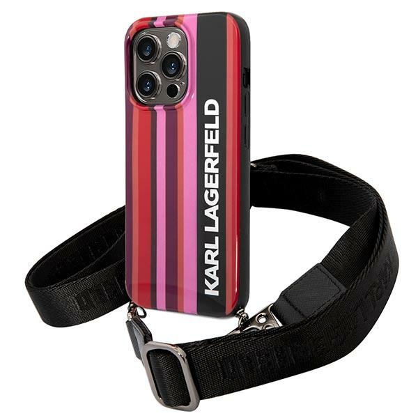 Karl Lagerfeld KLHCP14XSTSTP iPhone 14 Pro Max 6.7 kovakuori vaaleanpunainen / vaaleanpunainen Color Stripes Strap