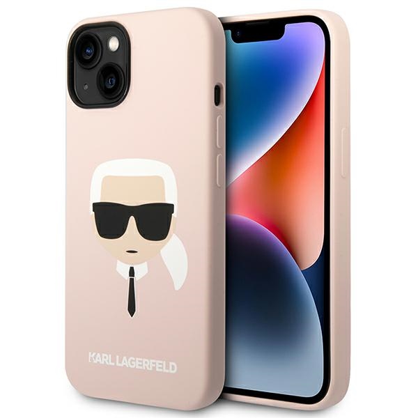 Karl Lagerfeld Silicone Karl's Head MagSafe Suojakuori iPhone 14 Pluslle - vaalea vaaleanpunainen
