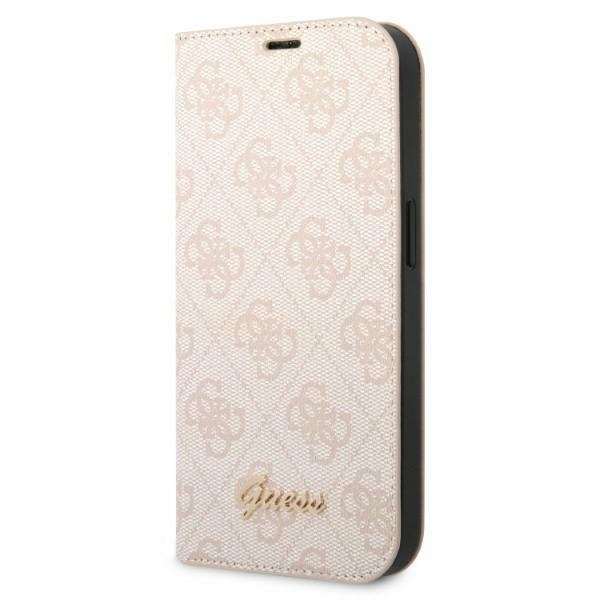Guess GUBKP14LHG4SHP iPhone 14 Pro 6.1 vaaleanpunainen / vaaleanpunainen kirjakuori 4G Vintage Gold Logo