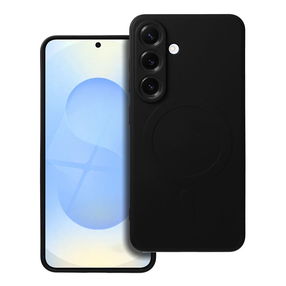 Silikoninen Mag Cover Samsung S25:lle yhteensopiva MagSafen kanssa musta