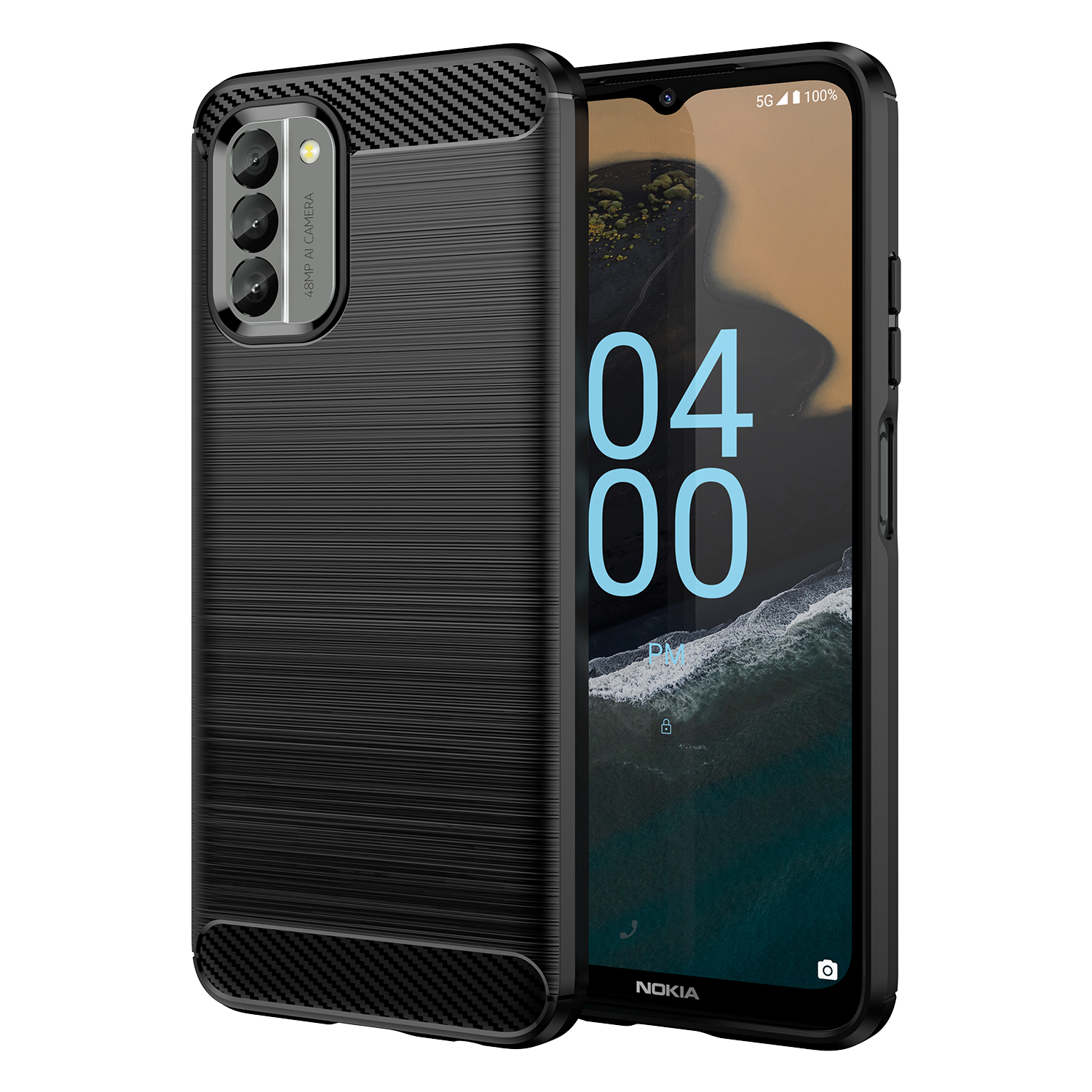 Carbon Case joustava silikoninen hiilikuitukuori Nokia G400:lle - musta