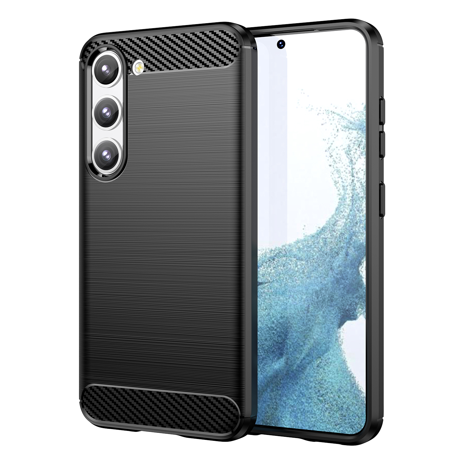 Carbon Case joustava silikoninen hiilikuitukuori Samsung Galaxy S23+:lle - musta