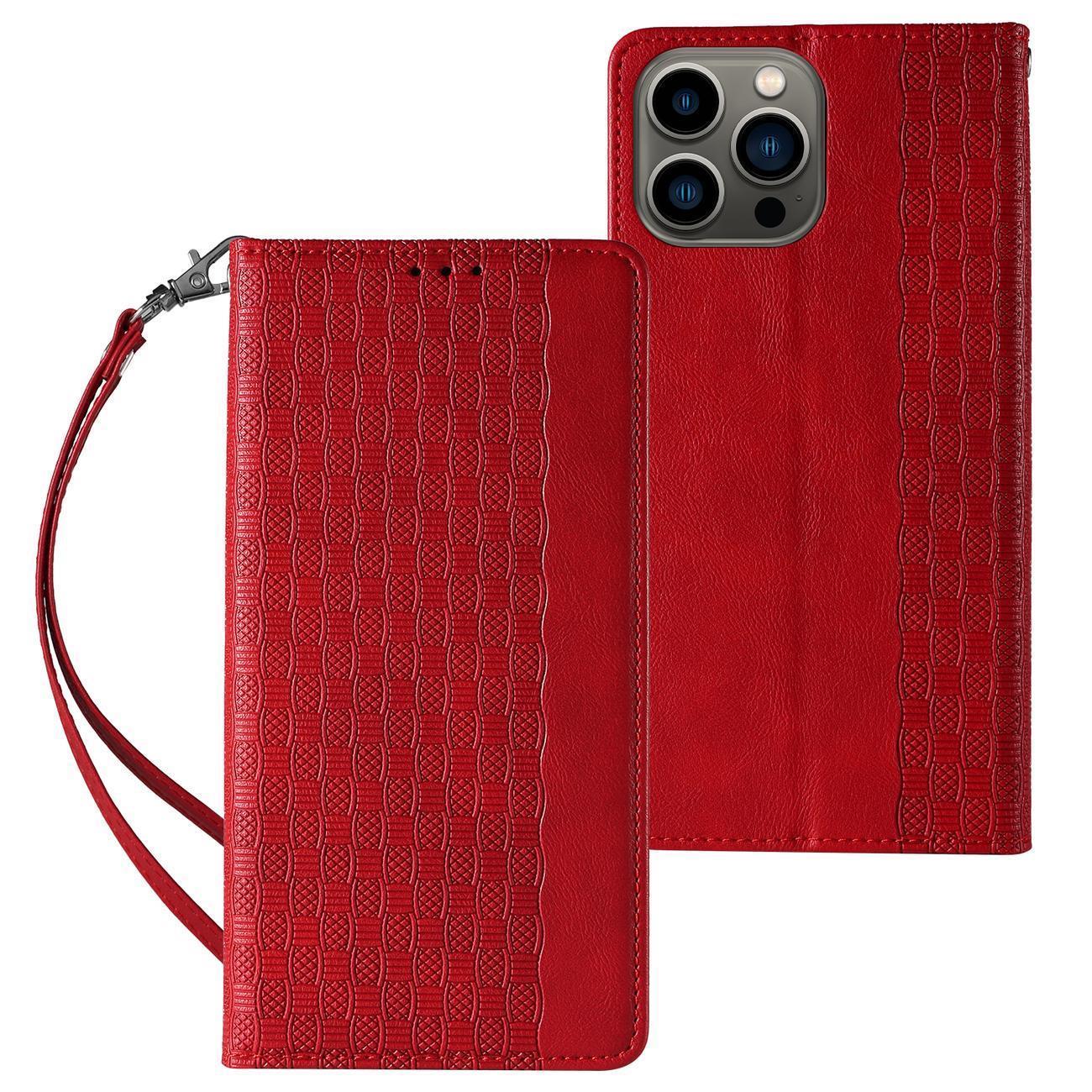 Magnet Strap Suojakuori Samsung Galaxy S23+:lle lompakkokotelo minihihna jalusta punainen