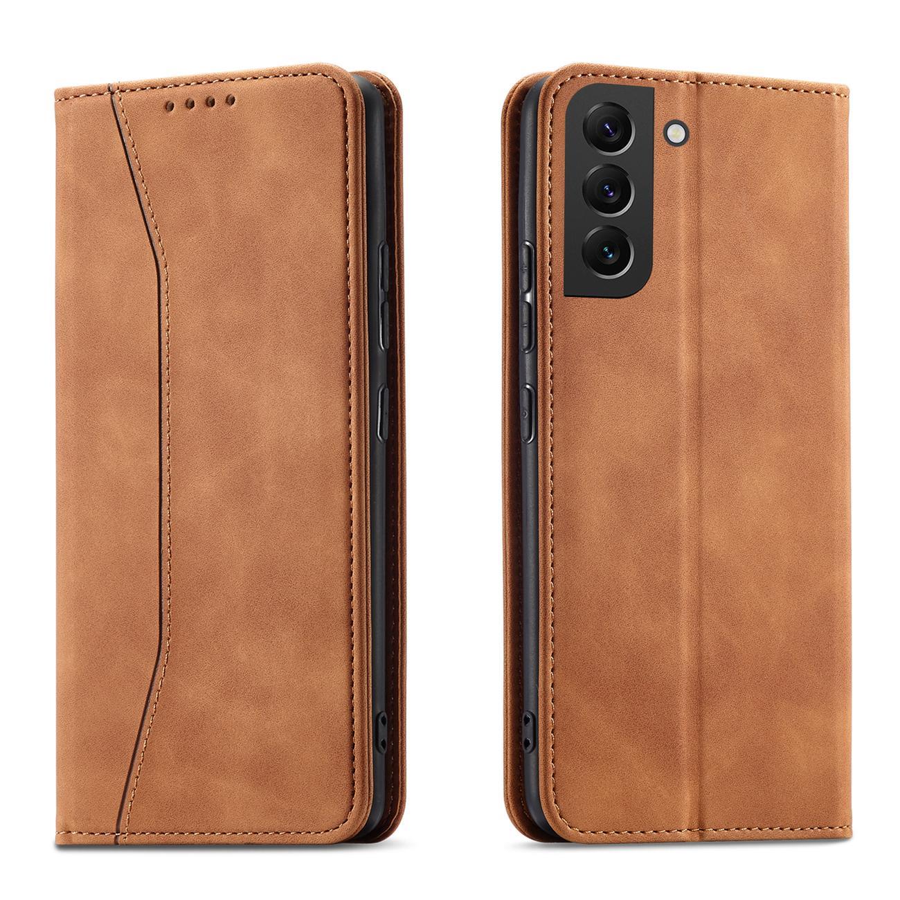 Magnet Fancy Suojakuori Samsung Galaxy S23+:lle lompakkokotelo jalustalla ruskea