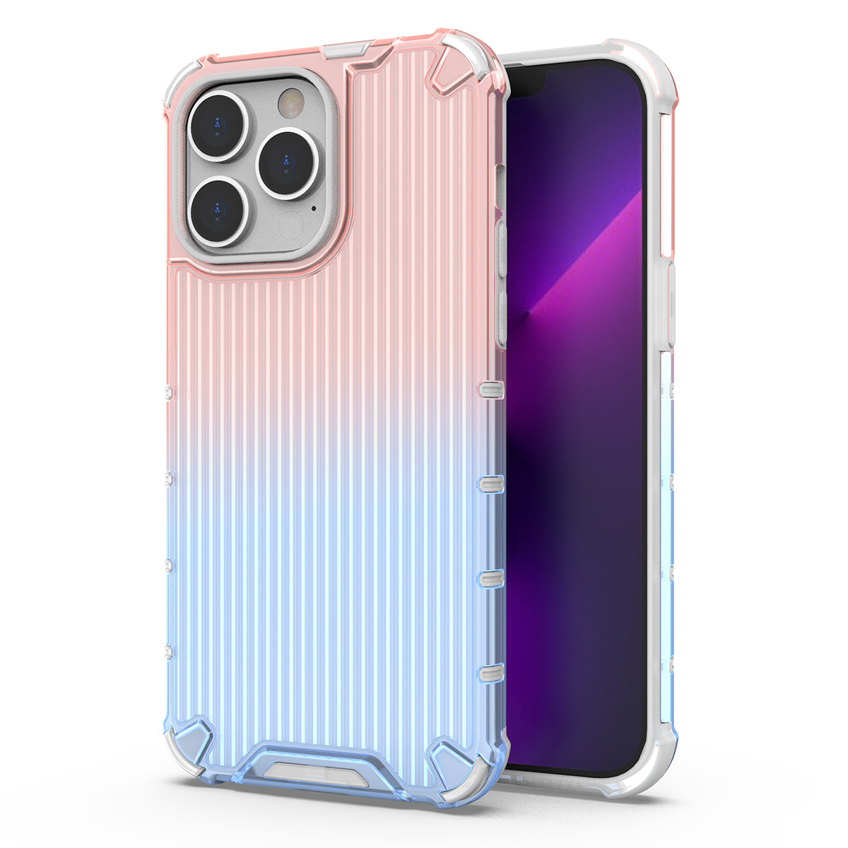 Ombre Protect Suojakuori iPhone 13 Pro:lle panssaroitu vaaleanpunainen ja sininen