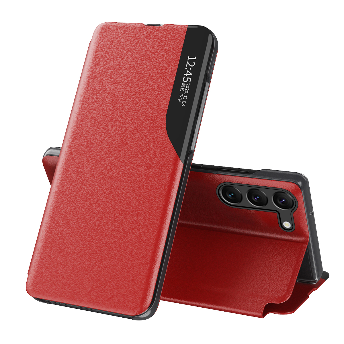 Eco Leather View Suojakuori Samsung Galaxy S23+:lle läppäjalusta punainen