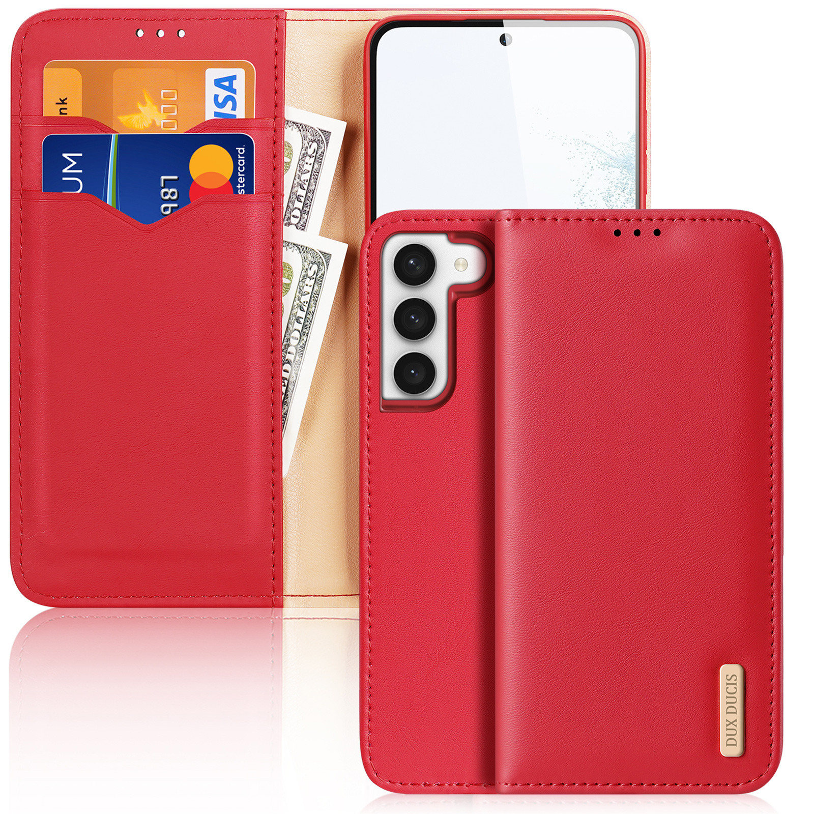 Dux Ducis Hivo Suojakuori Samsung Galaxy S23+ läppäkotelo lompakko jalusta RFID-esto punainen