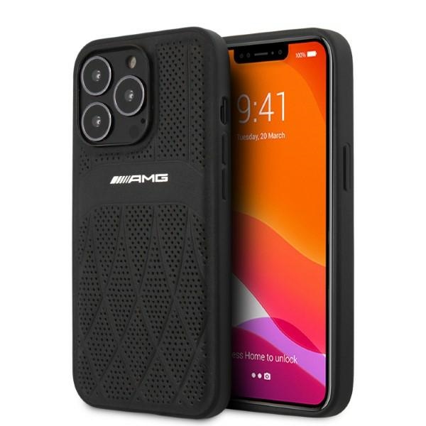 AMG AMHCP13LOSDBK iPhone 13 Pro / 13 6.1" musta/musta kova Suojakuori Nahkainen Curved Lines