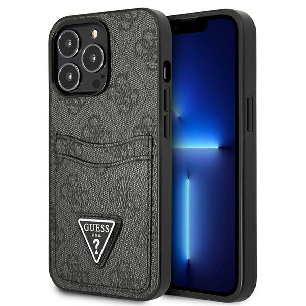 Guess GUHCP13LP4TPK iPhone 13 Pro / 13 6.1" musta/musta kova Suojakuori 4G Triangle Logo Cardslot