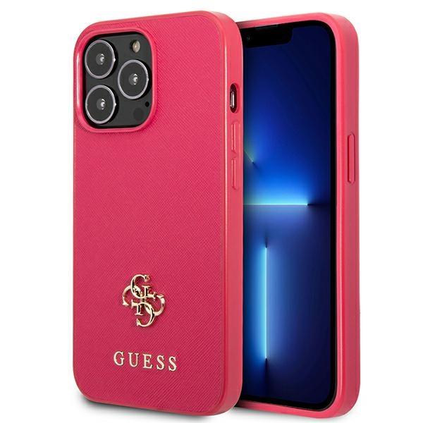Guess Saffiano 4G Small Metal Logo Suojakuori iPhone 13 Pro / 13:lle - vaaleanpunainen